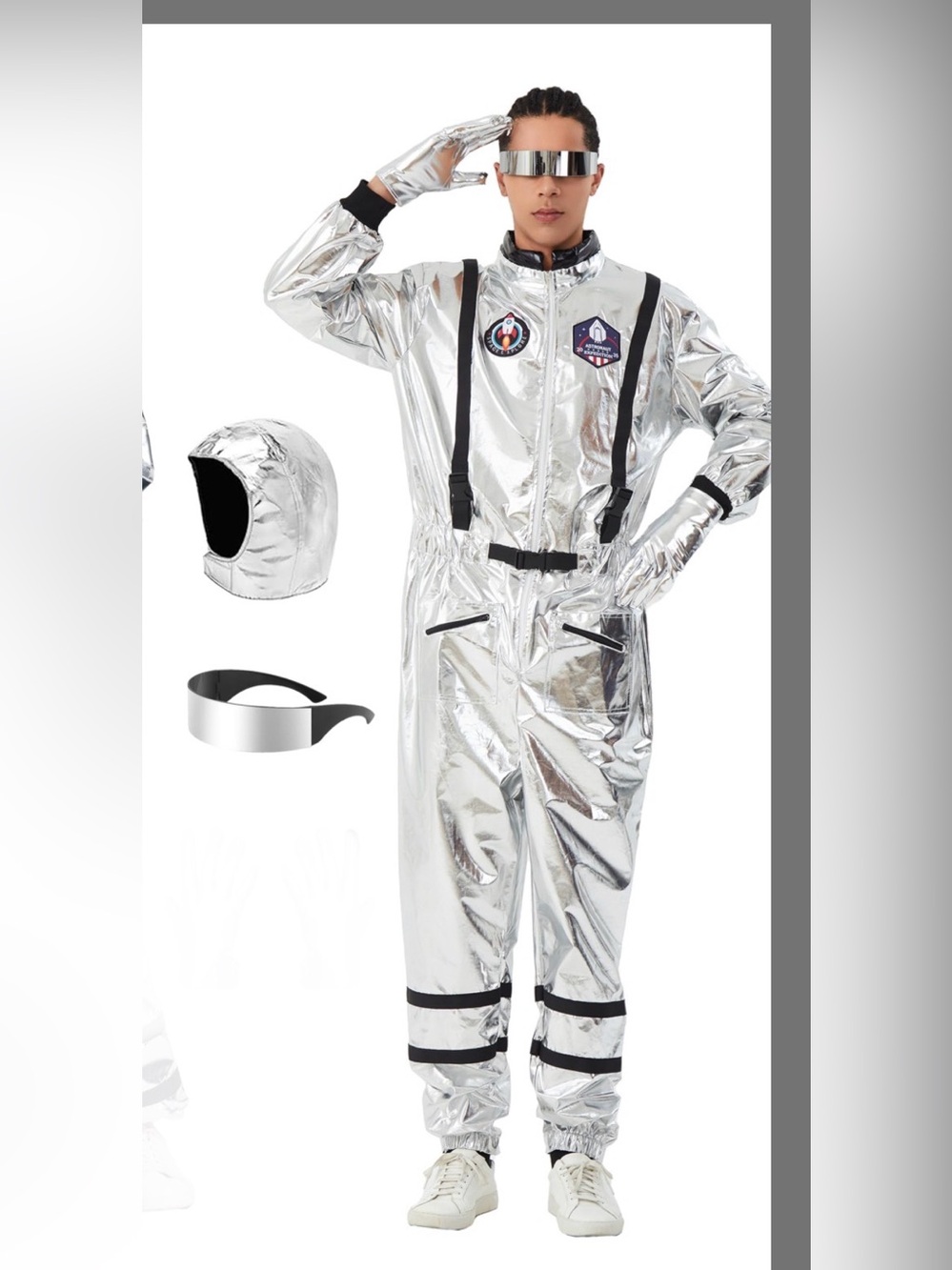 Silver Space Astronaut adult Costume w/helmet and glasses in good condition used